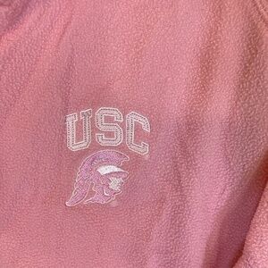 USC Trojans Sz Large Pink White 3/4 Zip Pullover Embroidered Logos Tommy Trojan